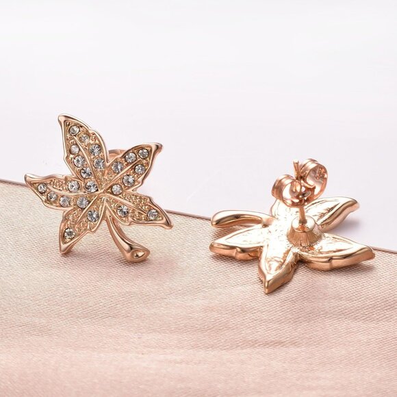 Elegant Gold Maple Leaf Cubic Zirconia Earrings for Women, Hypoallergenic Stainl - Picture 4 of 5
